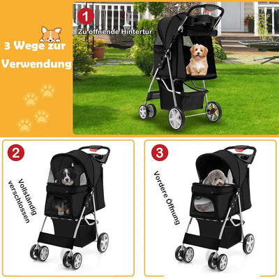 COSTWAY Hundewagen Haustiere Buggy bis 15kg, Hundebuggy mit Netzfenstern & Getränkehalter & Anhänger