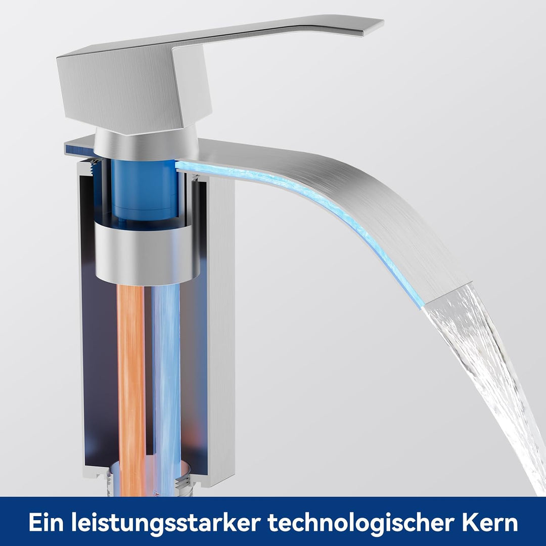CECIPA Wasserhahn Bad, Waschtischarmatur Wasserfall, Armatur Badezimmer Edelstahl, Waschbecken Armat