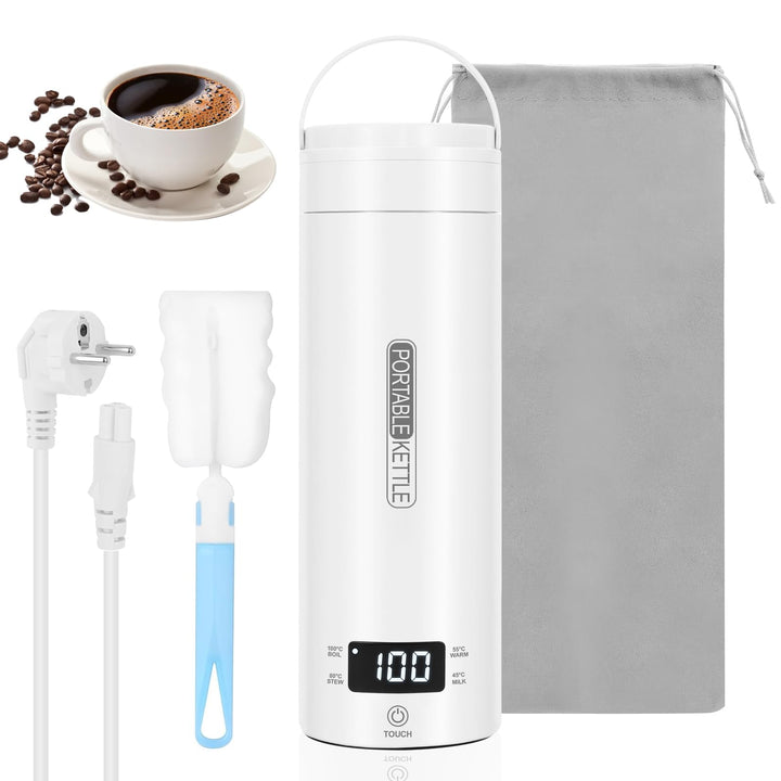 Elektrischer Reisewasserkocher Klein 500ml, Mini Wasserkocher Tragbar 316 Edelstahl Doppelschicht, T