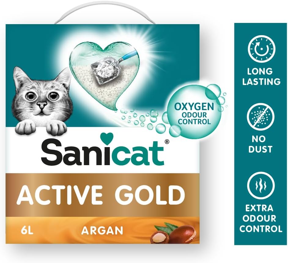 Sanicat – Klumpstreu Active Gold mit Arganduft | Hergestellt aus natürlichen Mineralien mit garantie