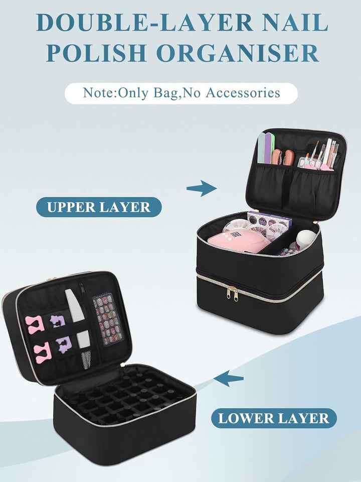 Yokilly Make-up-Tasche,Doppellagige Reisetasche,Nagellack-Organizer Für 30 Flaschen(15ml) Und Eine N