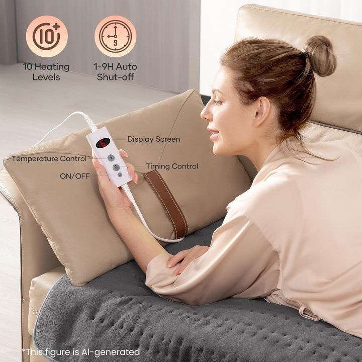 Elektrisches Wärmeunterbett 150x80cm Grey mit 10 Temperaturstufen, Abschaltautomatik & Überhitzungss