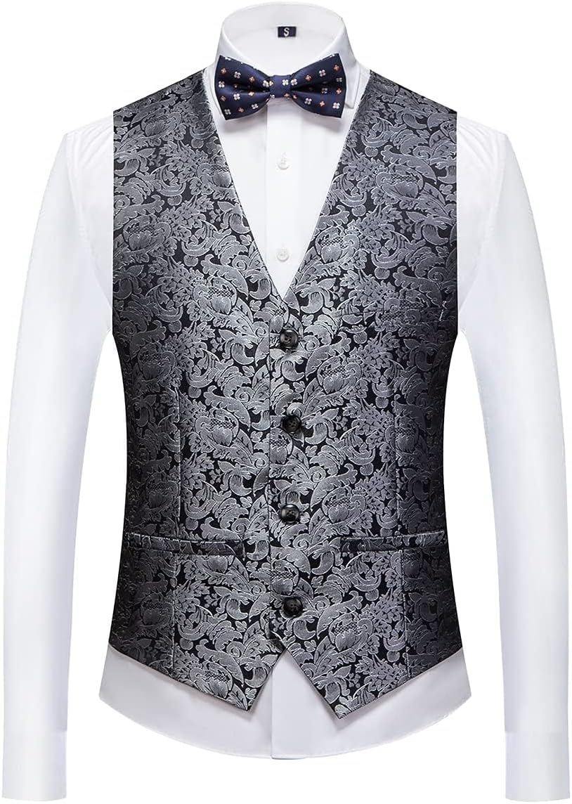 KUDORO Herren Anzüge 3-Teilig Slim Fit Paisley für Hochzeit Party Eine Knöpfe Jacquard Smoking Herre