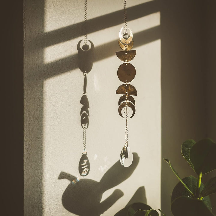 Boho-berry Sonnenfänger mit Prisma Kristall | Boho Mondphasen Girlande | Gold Deko Aesthetic | Deko