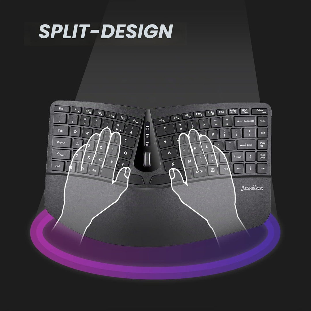 Perixx PERIDUO-606A, 3-in-1 Wireless Compact Ergonomic Keyboard mit vertikaler Maus und numerischem