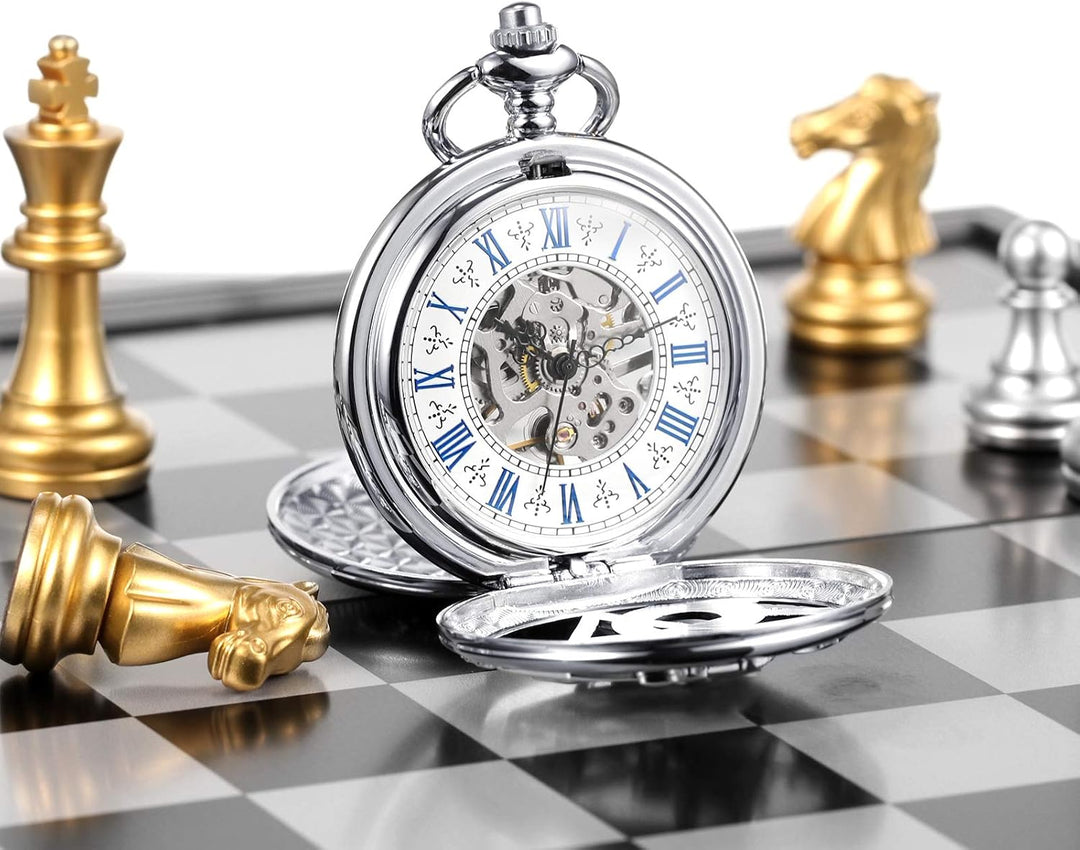 TREEWETO Fullmetal Alchemist Skeleton Steampunk Taschenuhr Mechanische Doppelabdeckung Taschenuhr mi