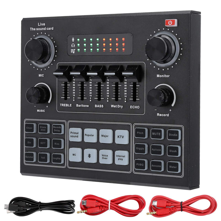 V9 Bluetooth Soundkarte, Stereo Audio Mixer, Externe Sound Mixer, Universal Broadcast Voice Changer,