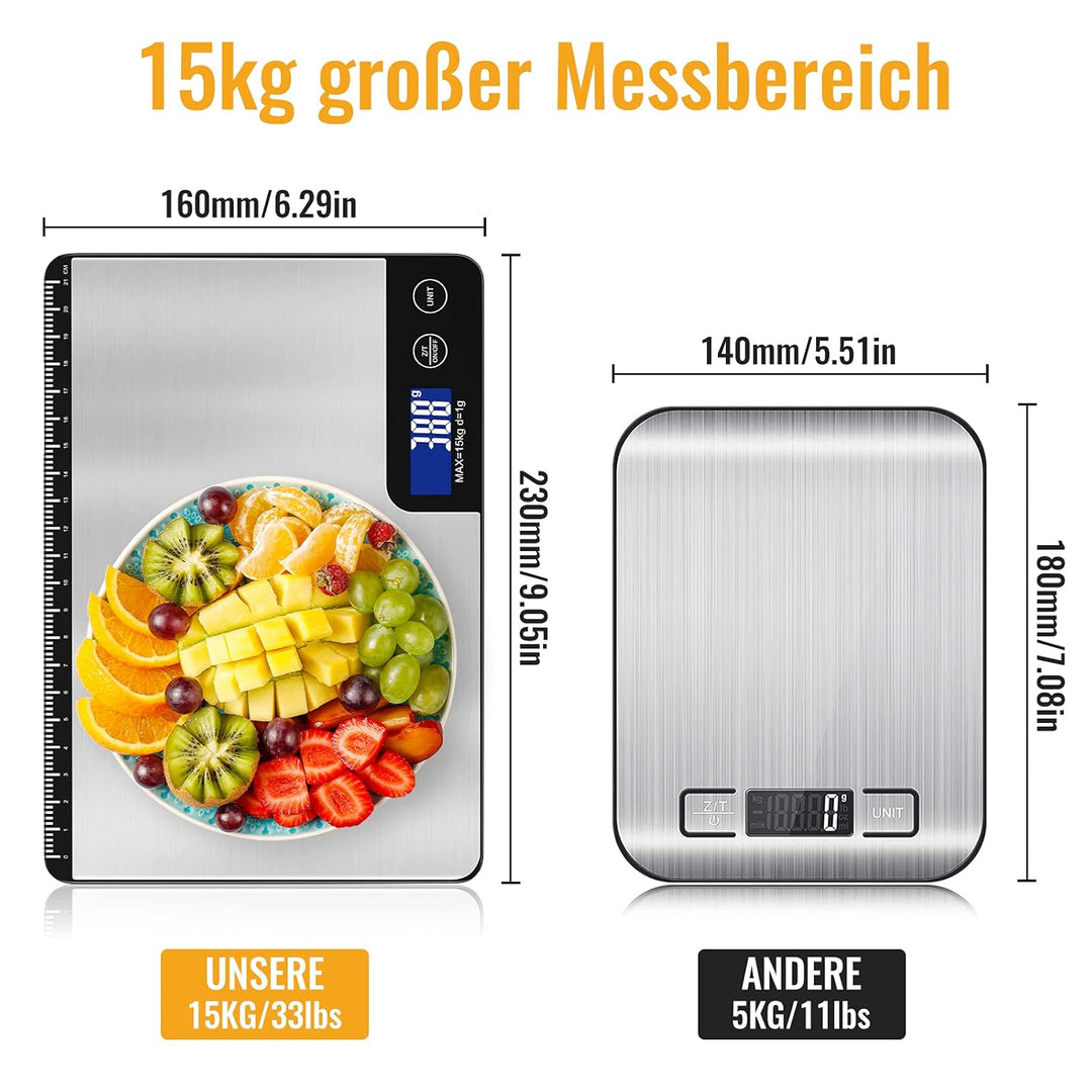 15kg Digitale Küchenwaage mit Lineal, Diyife Professionelle Digital Electronische Waage, Haushaltswa
