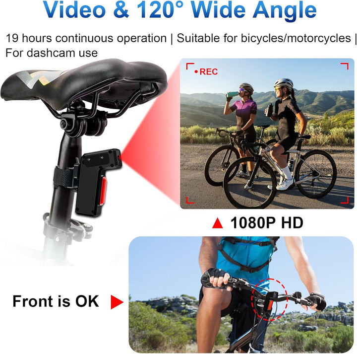 Mini-Actioncam 1080P 120° Weitwinkel 19h Akku IPX3 für Fahrrad/Motorra | Loop-Aufnahme, 512GB SD-kom