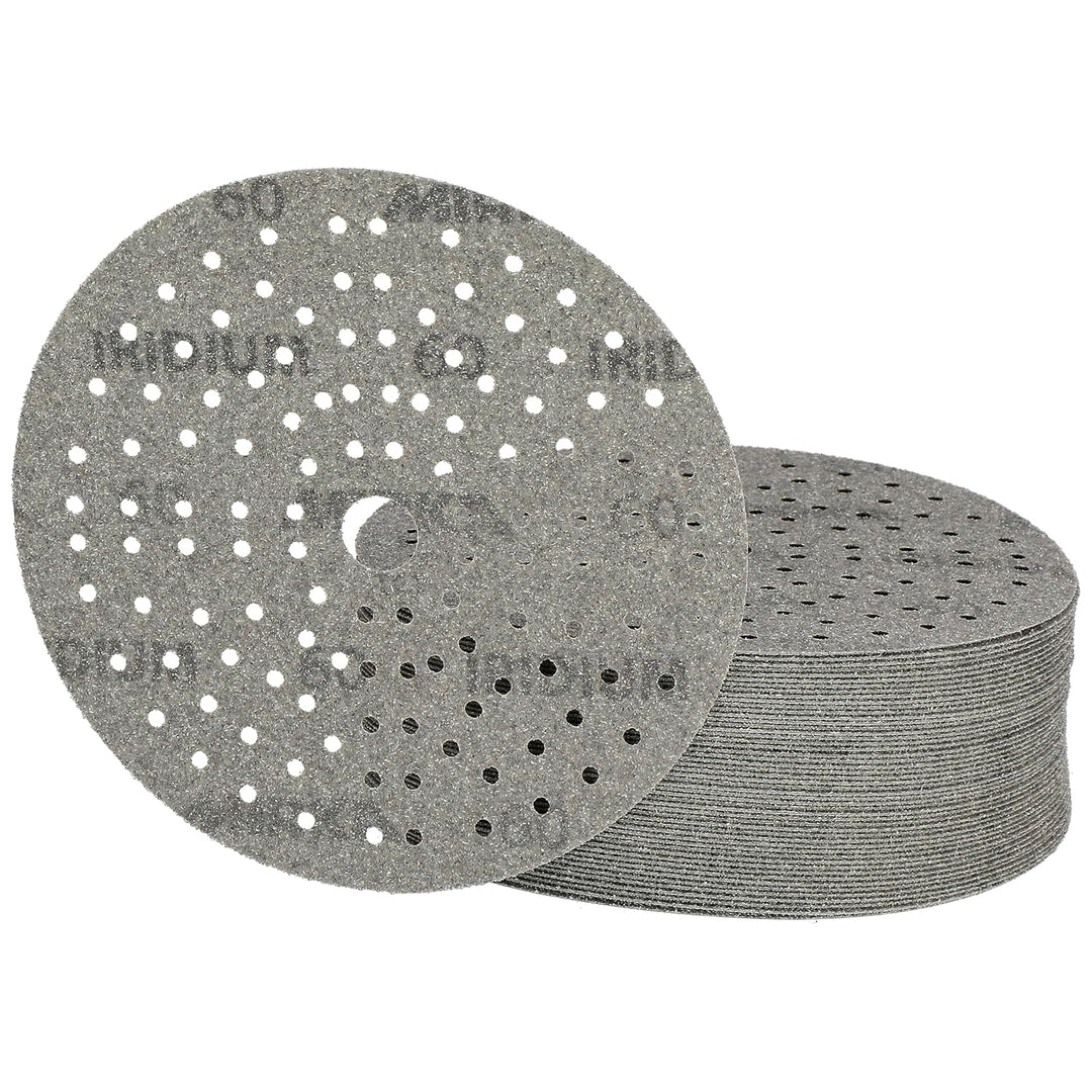 Mirka Iridium Premium-Schleifpapier Ø 150mm Klett 121-Loch, Korn 60, 50 Stk/Zum Schleifen von Lack,