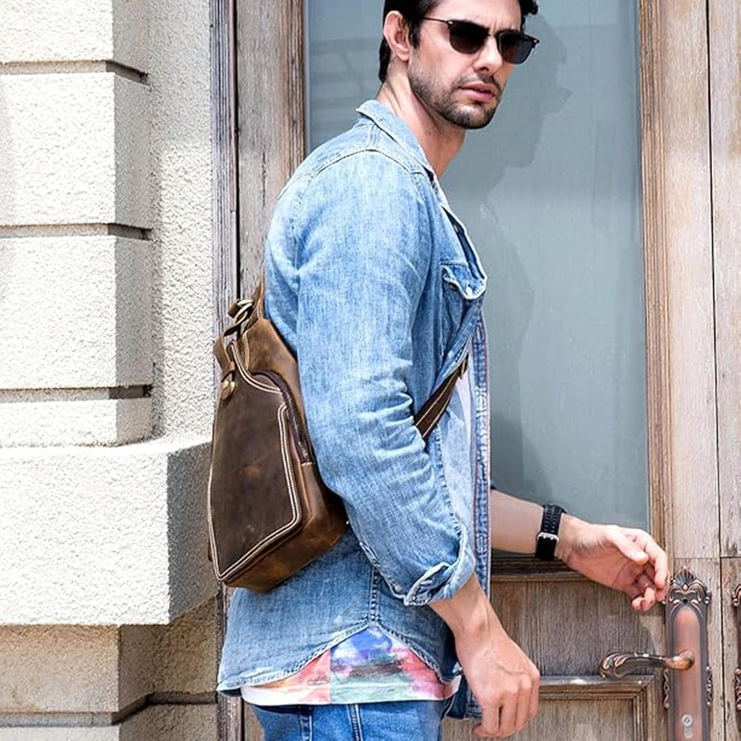 LUUFAN Herren Echtes Leder Sling Bag Brust Schulter Rucksack Crossbody Tasche für Casual Sport Wande