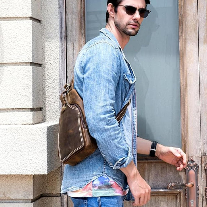 LUUFAN Herren Echtes Leder Sling Bag Brust Schulter Rucksack Crossbody Tasche für Casual Sport Wande