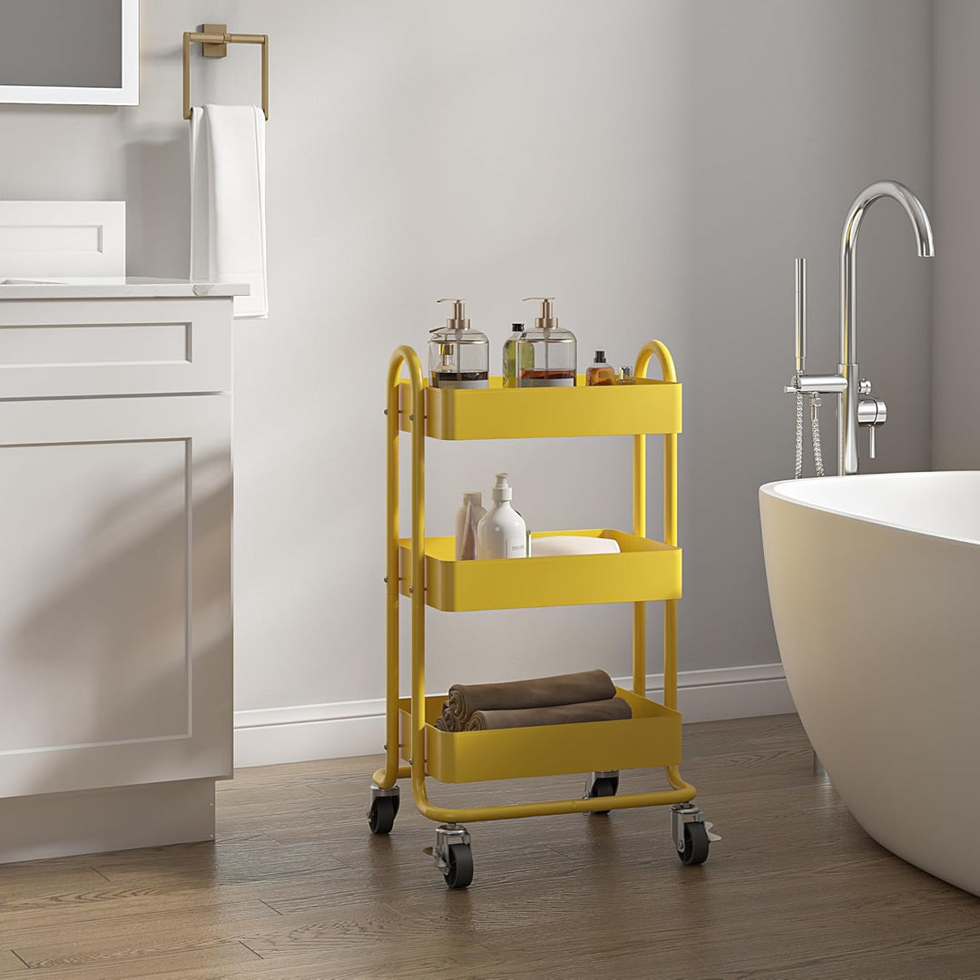 [en.casa] Servierwagen Pyhäntä Rollwagen mit 3 Ebenen Küchenwagen aus Metall Beistellwagen mit 2 Bre