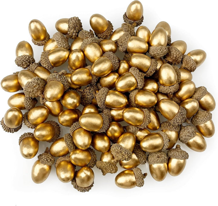 Lorigun 50 Stück Künstliche Eicheln Goldene Eichel mit natürlicher Eichelkappe Gefälschte Eichel für