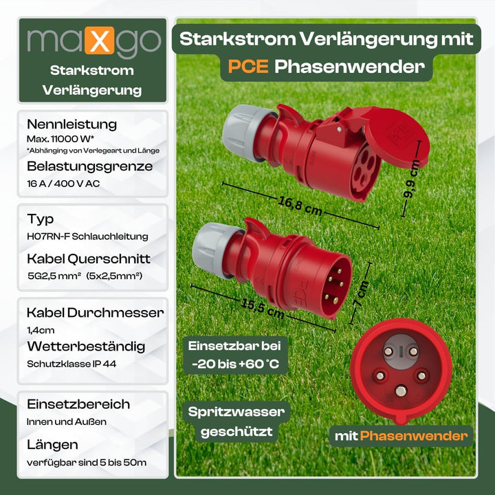 netbote24 S-LINE CEE Starkstrom Verlängerungskabel 32A mit/ohne Phasenwender H07RN-F 5G2,5 IP44 Auss