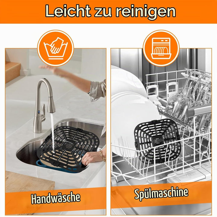 Ersatz Grillpfanne Heissluftfritteuse 25cm, Air Fryer Grillplatte Quadrat Hitzebeständig mit Gummi E