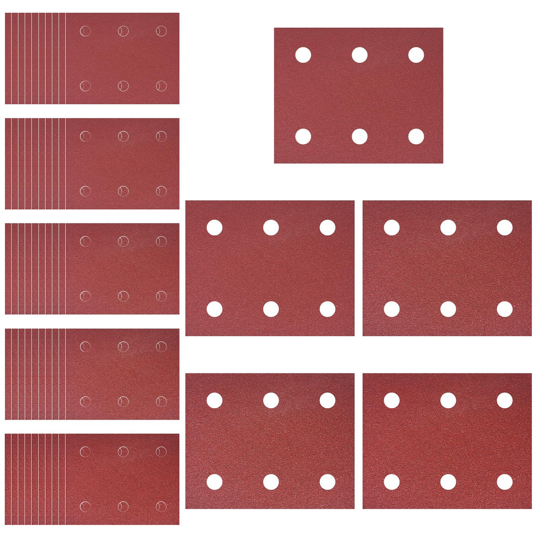 50 Stück Schleifpapiersatz, Schleifpapier Klett 102mm*114mm, 40/60/80/100/120 Körnung 6 Löcher Schle