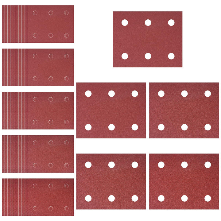 50 Stück Schleifpapiersatz, Schleifpapier Klett 102mm*114mm, 40/60/80/100/120 Körnung 6 Löcher Schle