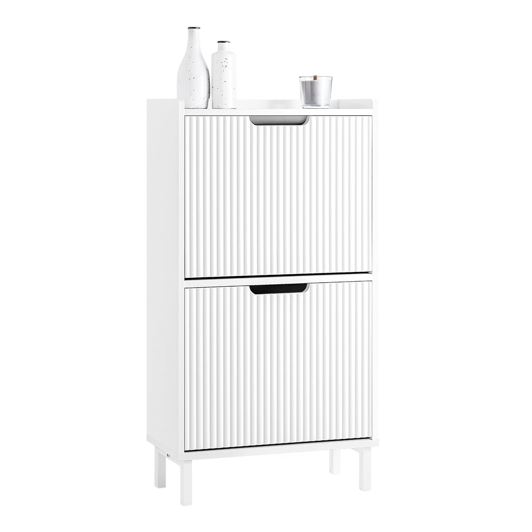 SoBuy Schuhschrank schmal mit 2 Klappen Platzsparender Schuhkipper Hoch Kommode Schuhregal geschloss