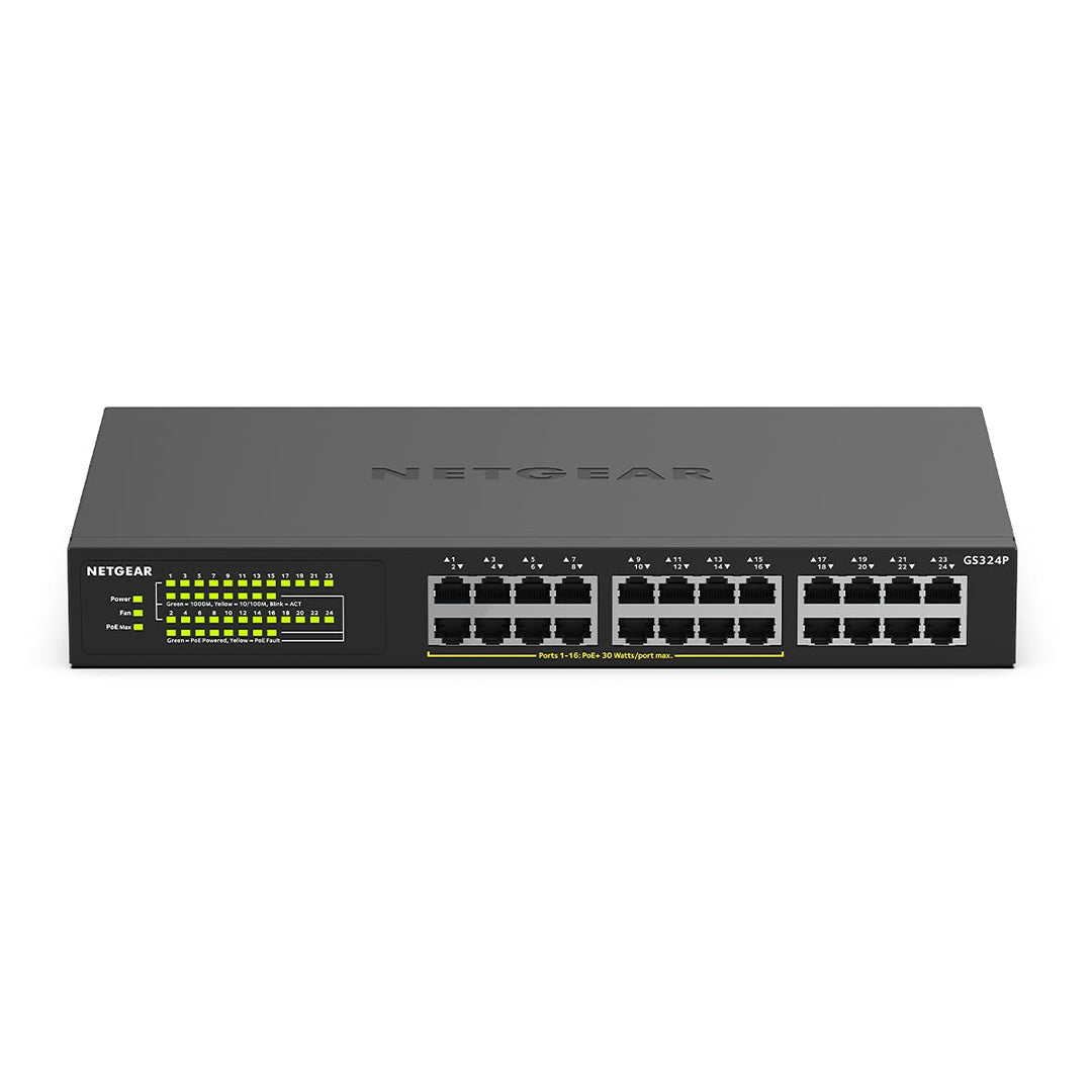 NETGEAR GS324P 24 Port Gigabit Ethernet LAN PoE Switch (mit 16x PoE+ 190W, Plug-and-Play Netzwerk Sw