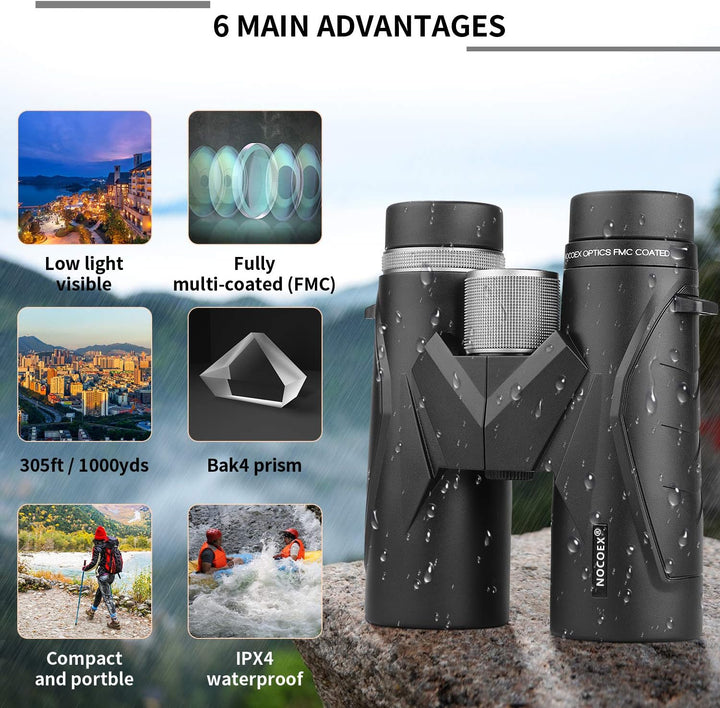 NOCOEX 10x42 Fernglas Erwachsene，Kompaktes Tragbares Fernglas mit nachtsicht，Ideal für Vogelbeobacht