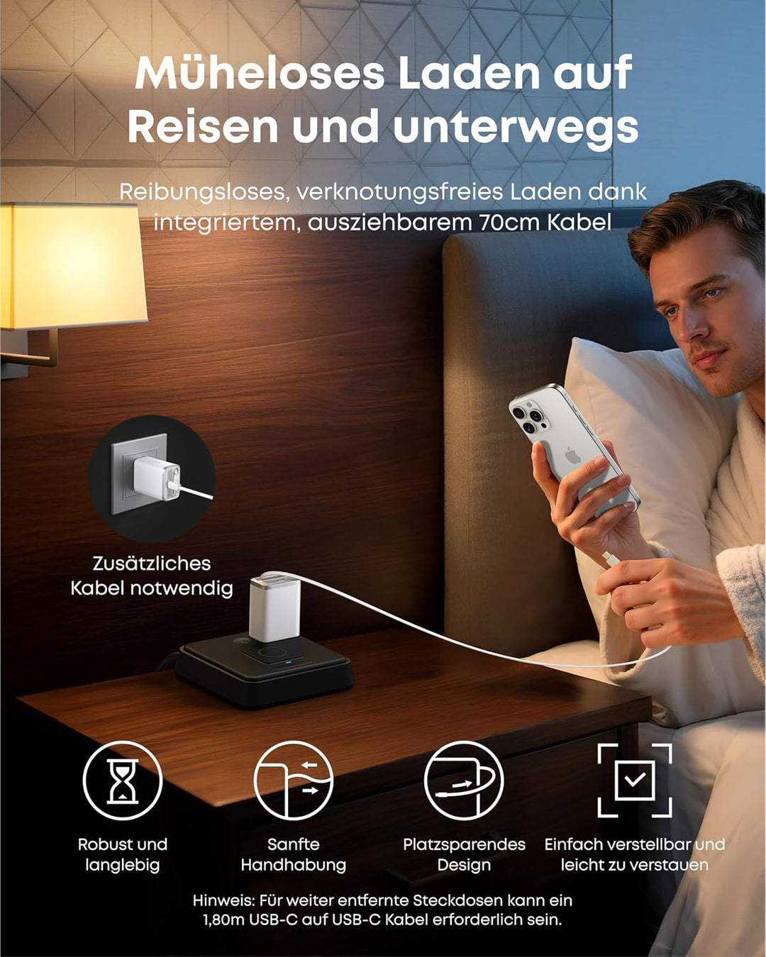 Anker Nano 35W USB C Ladegerät, kompaktes 2 Anschlüsse, InstaCord Kabel weiss 1, weiss 1