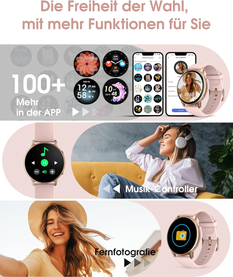 TUYOMA Smartwatch für Damen, IP68, wasserdicht, 3,3 cm (1,3 Zoll), Touchscreen, Sportuhr mit Oxymete