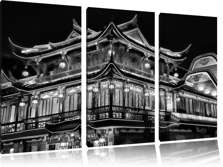 Pixxprint Dark prächtiges chinesisches Haus als Leinwandbild/Grösse: 3 Teilig (120x80) cm/Wandbild/K