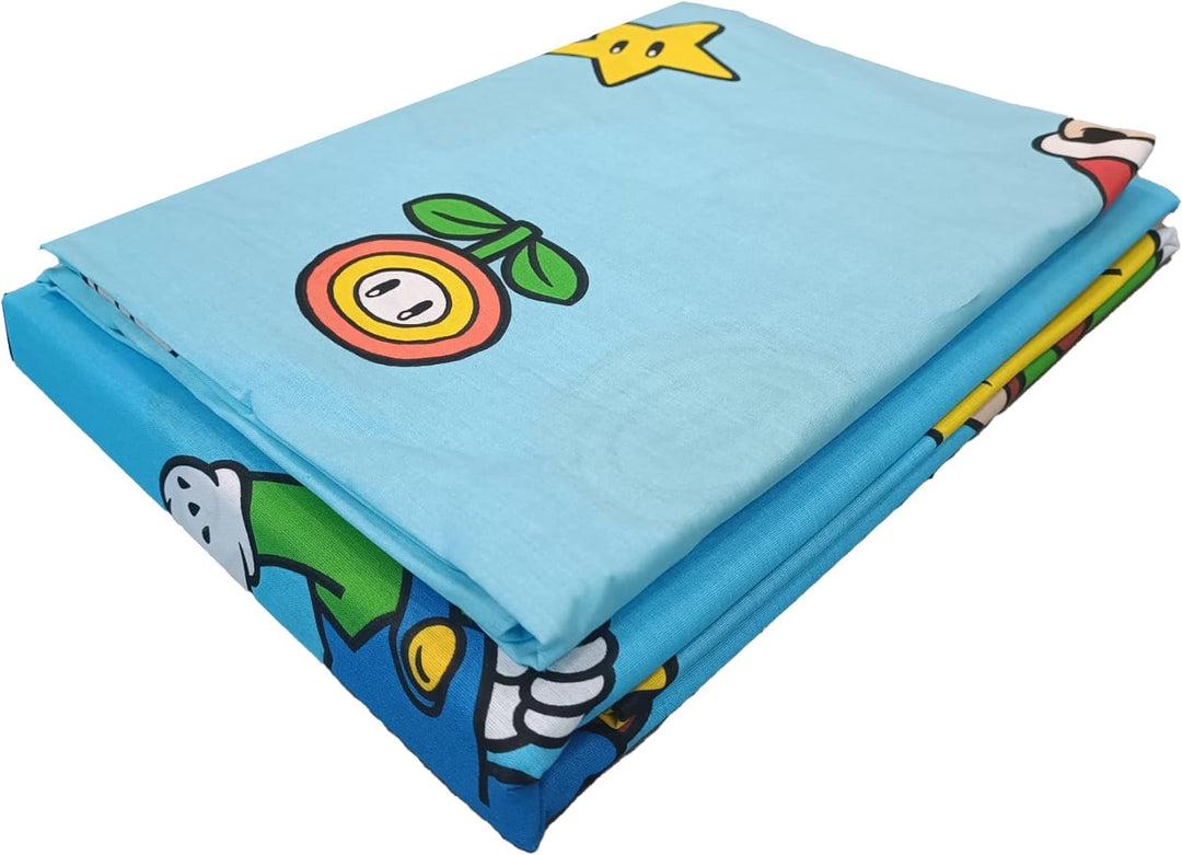 Super Mario Bettwäsche-Set für Einzelbett, Einzelbett, Kissenbezug, Spannbettlaken, 100% Baumwolle,