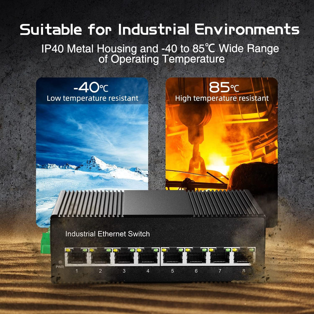 Binardat 8 Port Gigabit Din Rail Industrial Ethernet Switch, 8 Ports 10/100/1000Mbps, Fanless Wall M