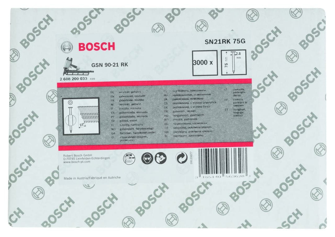 Bosch 3000x PRO SN21FH, Streifennagel, 21° Vollkopf (Länge 75 mm,) 75 mm Glatt / Verzinkt, 75 mm Gla