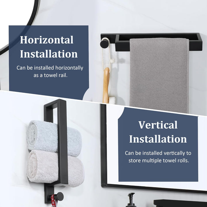 Handtuchhalter Schwarz, SAYAYO Handtuchhalter zum Bohren Handtuchstange Edelstahl mit Haken Gästehan
