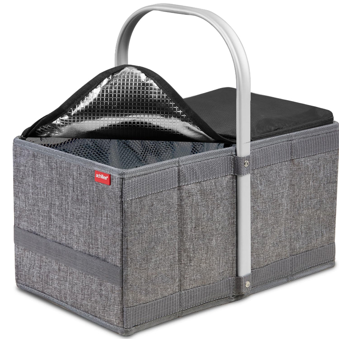 achilles Handle-Box cool, Einkaufskorb mit Kühleinsatz, Faltkorb mit Aluminium Griff, Kühlkorb, 40 c