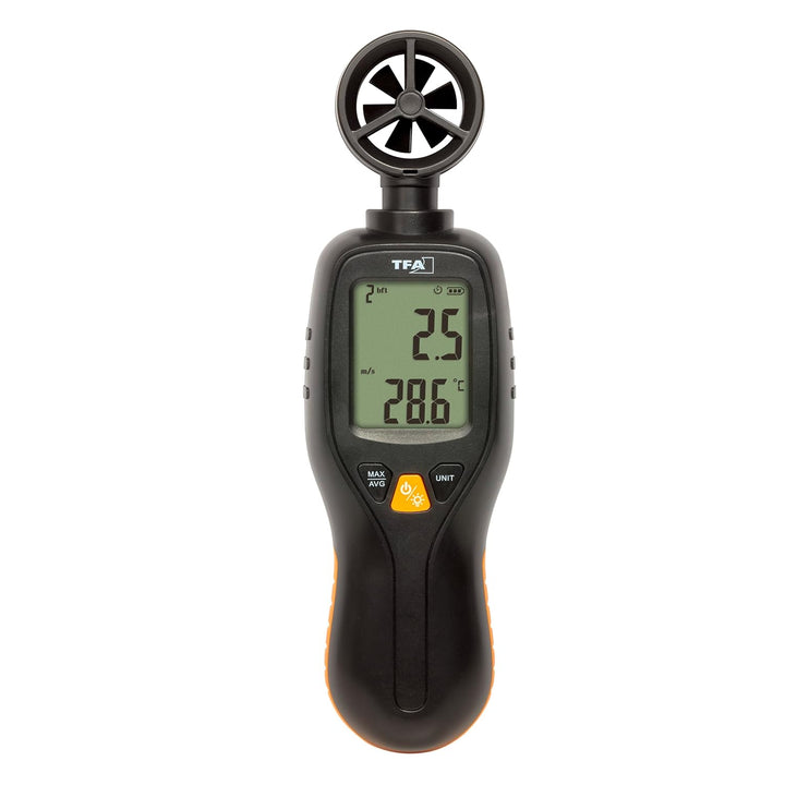 TFA Dostmann Digitaler Windmesser Anemometer zum Halten, 42.6001.01, Windmessgerät, Temperaturanzeig