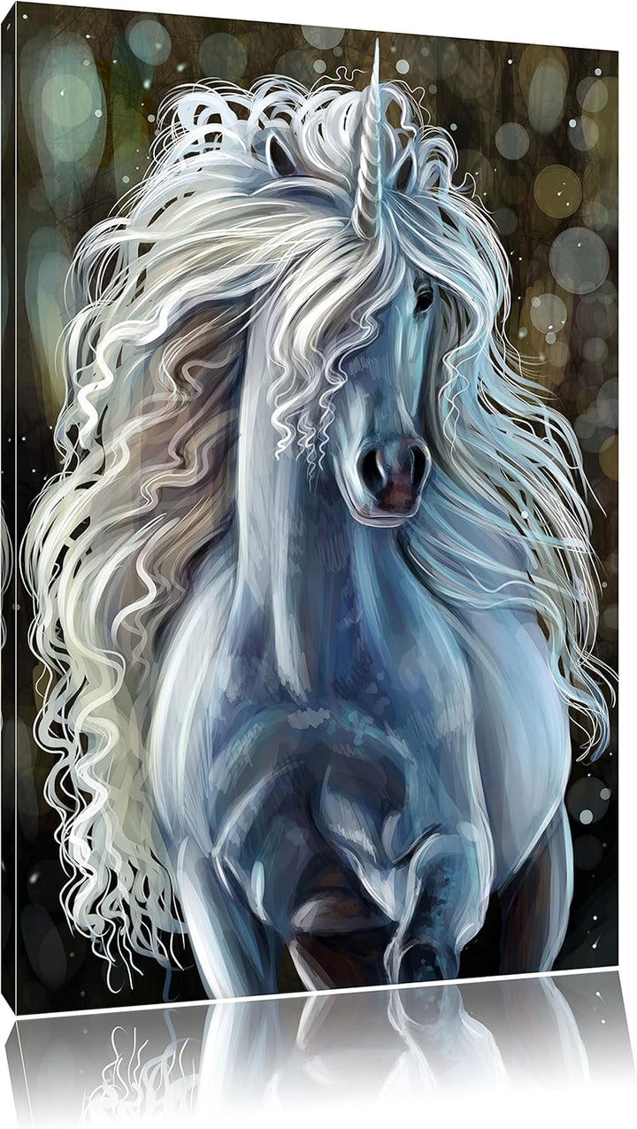 Trapendes weisses Einhorn, Format: 100x70 auf Leinwand, XXL riesige Bilder fertig gerahmt mit Keilra