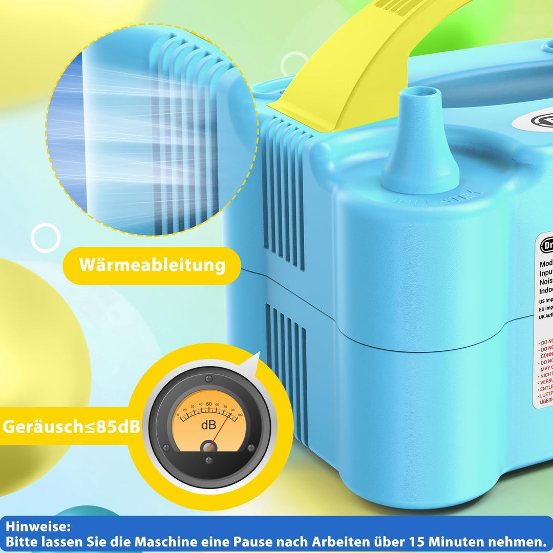 Elektrische Ballonpumpe, Dr.meter 600W Luftballonpumpe Ballonpumpe mit Doppeldüse Inflatorgebläse Tr