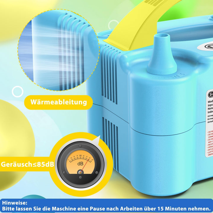 Elektrische Ballonpumpe, Dr.meter 600W Luftballonpumpe Ballonpumpe mit Doppeldüse Inflatorgebläse Tr
