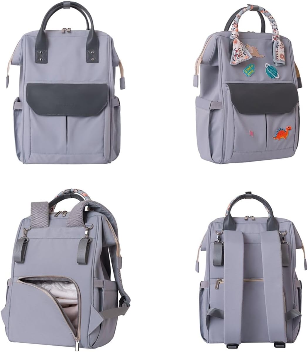 Kikkaboo Wickeltasche Myla Rucksack, Wickeltasche, abnehmbarer Aufkleber Dino Grau, Grau