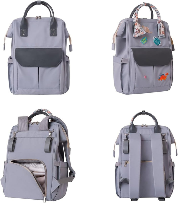 Kikkaboo Wickeltasche Myla Rucksack, Wickeltasche, abnehmbarer Aufkleber Dino Grau, Grau