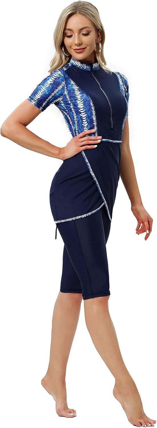 seafanny Frauen Muslimische Bademode Crop Short Burkini Modest Badeanzug mit Frontreissverschluss 42