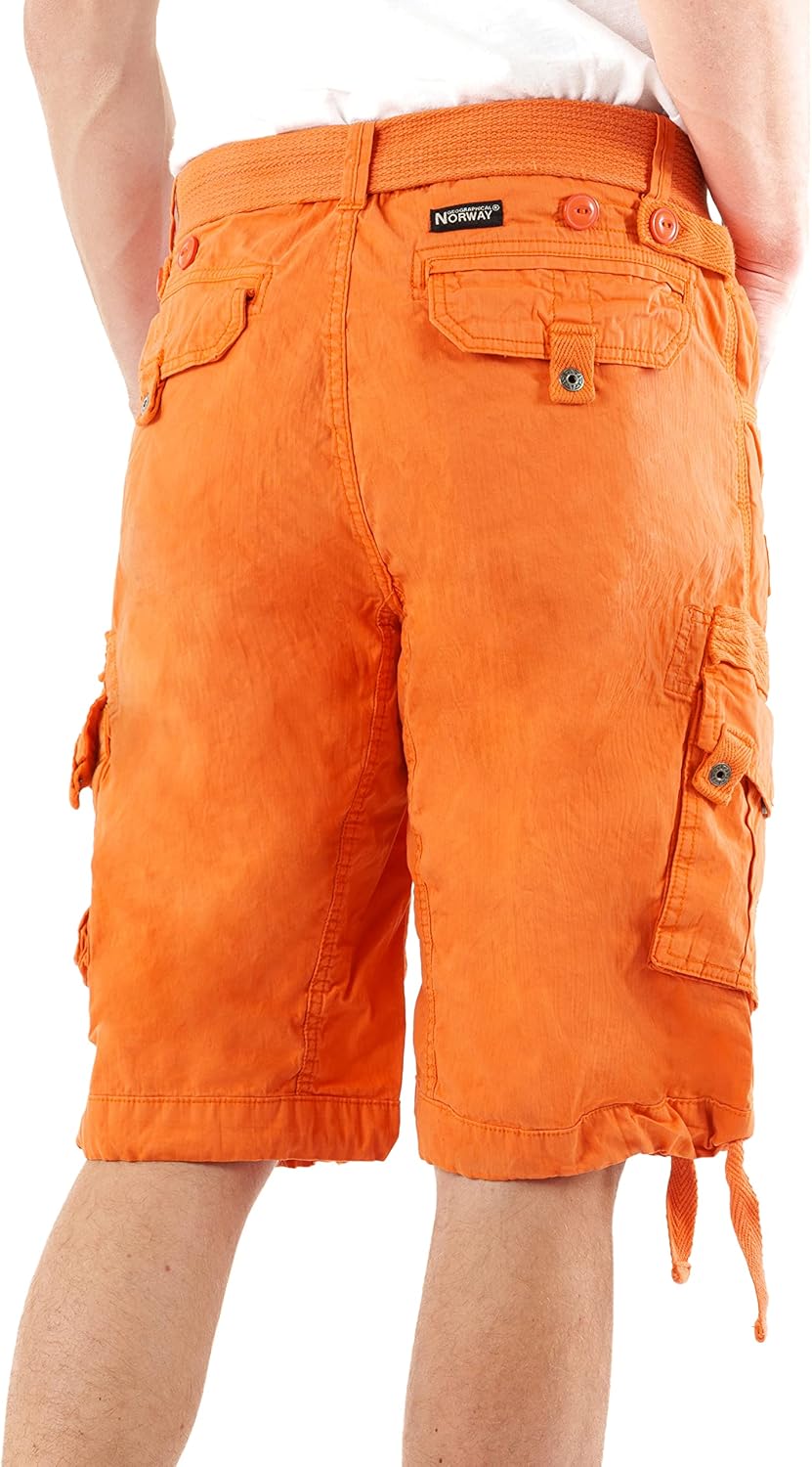 Geographical Norway Herren Shorts Pratique Perle Kurze Hose Männer mit Gürtel Bestickt Cargoshorts L