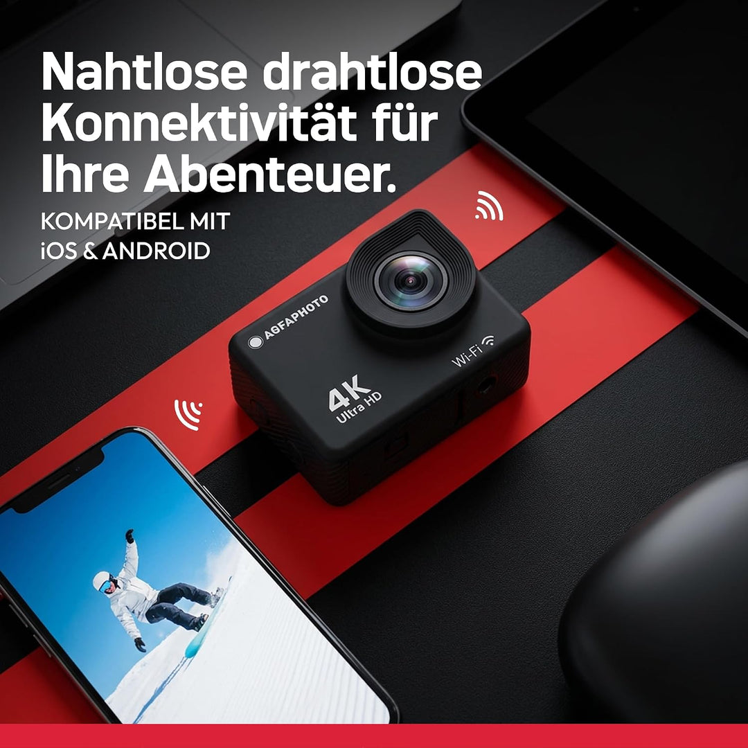 AgfaPhoto Realimove AC9000-30 m wasserdichte Digitale Action-Kamera (True 4K, EIS Anti-Shake, 170 °