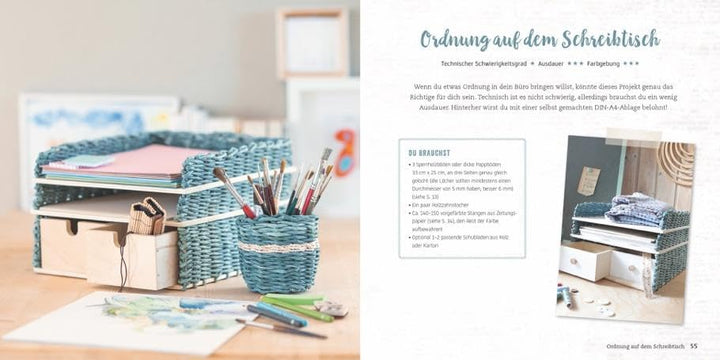 Paper Baskets. Körbe, Accessoires und Deko-Ideen aus Altpapier. Korbflechten mit detaillierten Anlei