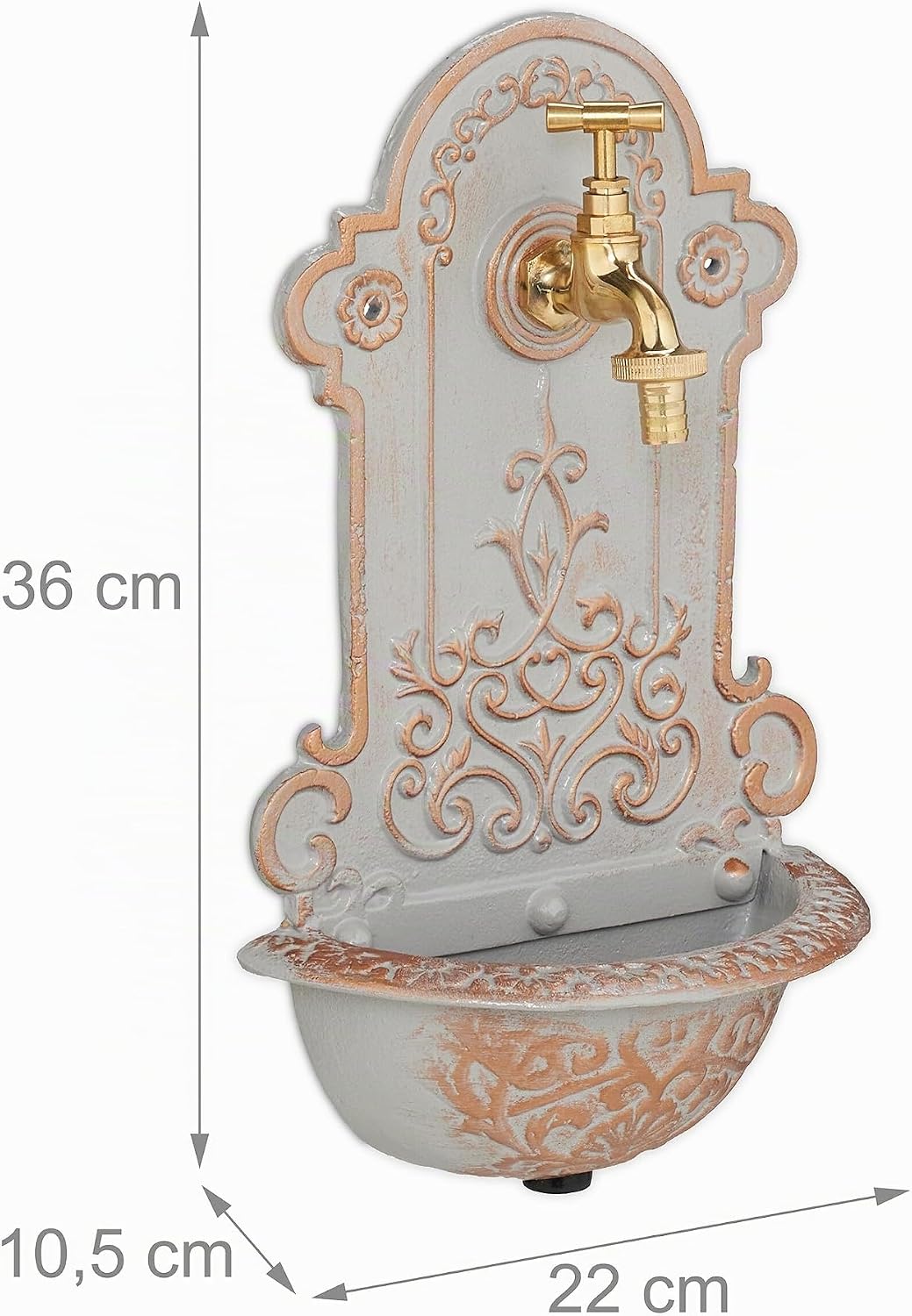 Relaxdays Wandbrunnen, nostalgisch, Waschbecken &amp; Wasserhahn, Gartenbrunnen HBT 36 x 22 x 10,5 cm, G
