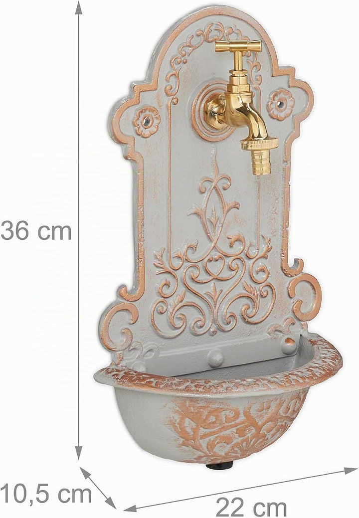 Relaxdays Wandbrunnen, nostalgisch, Waschbecken &amp; Wasserhahn, Gartenbrunnen HBT 36 x 22 x 10,5 cm, G