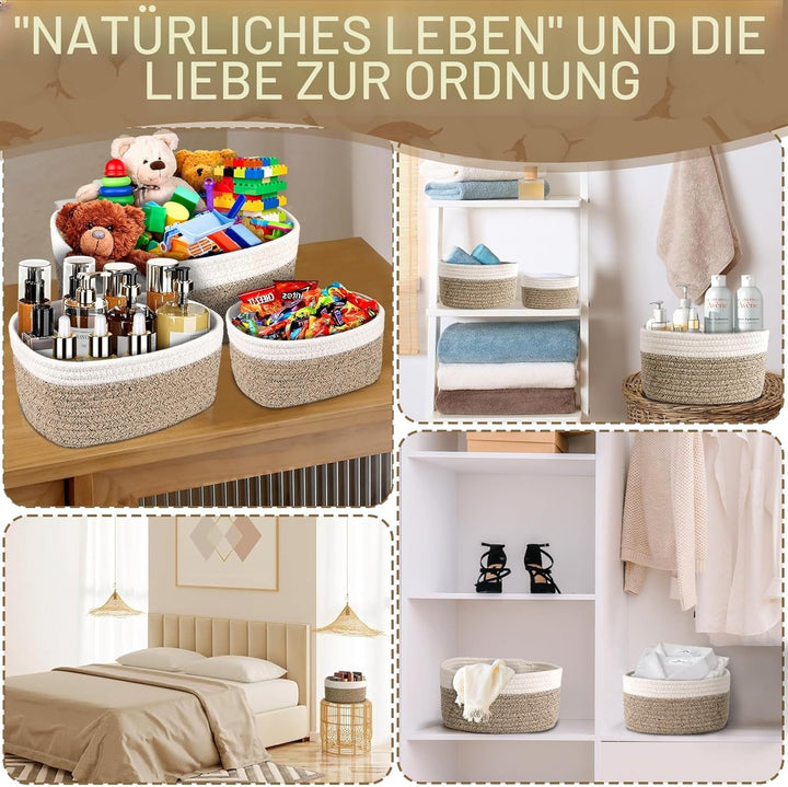 5er Set Aufbewahrungskorb Geflochten,Cotton Rope Braided Storage Basket,Stapelbare Speicher Storage