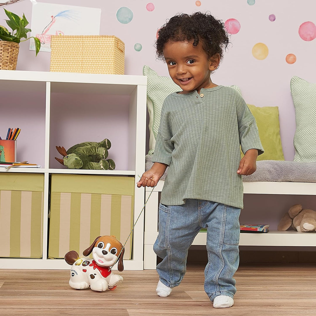 VTech Baby Spazier-Hündchen – Interaktiver Spielzeughund mit Musik und Schnur zum Hinterherziehen –