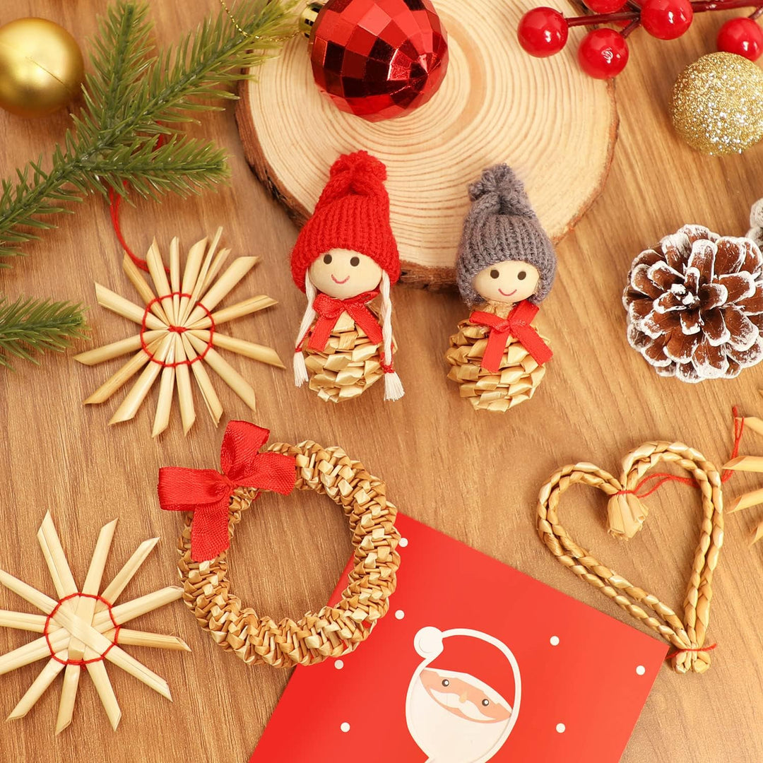 Strohsterne Weihnachtsbaum, 52 Stück Weihnachtlicher Baumschmuck Stroh Anhänger Strohstern, Christba