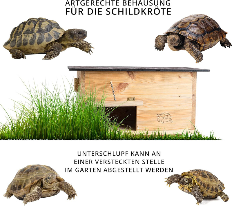 Woid Herz Premium Schildkrötenhaus (SH2) Lasiert aus 20mm starken Vollholz - Wetterfest mit Boden un