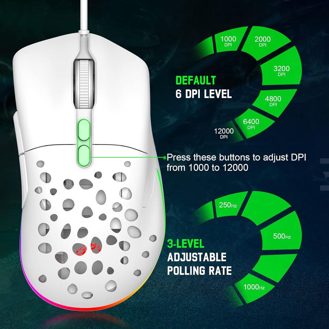 Mäuse D19 Wired Gaming Maus für Laptop, programmierbare Hintergrundbeleuchtung Maus 7 -Tasten, weiss